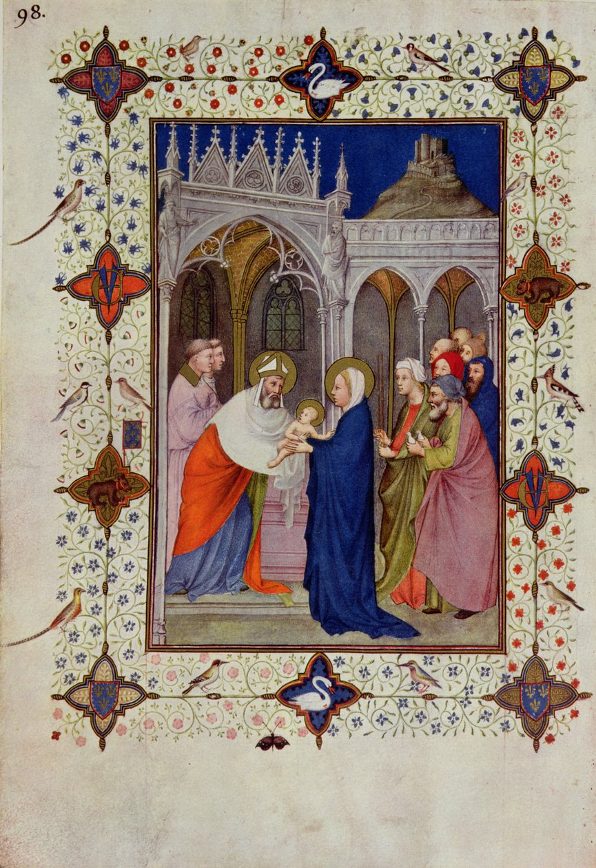MS 11060-11061 Godziny Notre Dame: Brak, Ofiarowanie w świątyni, z „Tres Riches Heures du Duc de Berry” autorstwa Jacquemart de Hesdin
