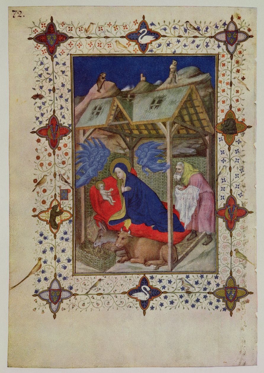 MS 11060-11061 Godziny Notre Dame: Prime, Narodziny Chrystusa, z „Tres Riches Heures du Duc de Berry” (szczegóły 259702) autorstwa Jacquemart de Hesdin