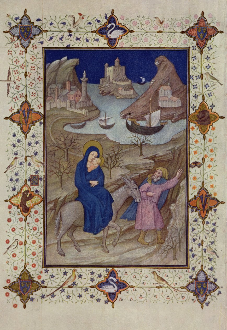 MS 11060-11061 Godziny Notre Dame: Nieszpory, Ucieczka do Egiptu, z „Tres Riches Heures du Duc de Berry” autorstwa Jacquemart de Hesdin
