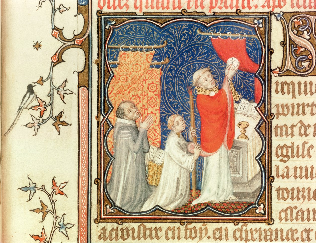 Pani Lat 18014 Jean de France (1340-1416) Książę Berry modlący się przed podniesieniem Hostii, z Les Petites Heures de Duc de Berry, c.1385-90 autorstwa Jacquemart de Hesdin