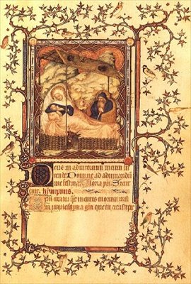 Ms Lat 18014 k. 38 Narodzenia, z Les Petites Heures de Duc de Berry, ok. 1385-90 (welum) autorstwa Jacquemart de Hesdin