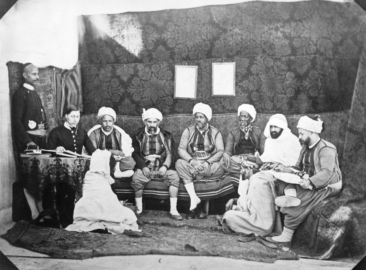 Trybunał pojednawczy różnych ras przy Biurze Arabskim, ok. 1857-67 autorstwa Jacques Antoine Moulin