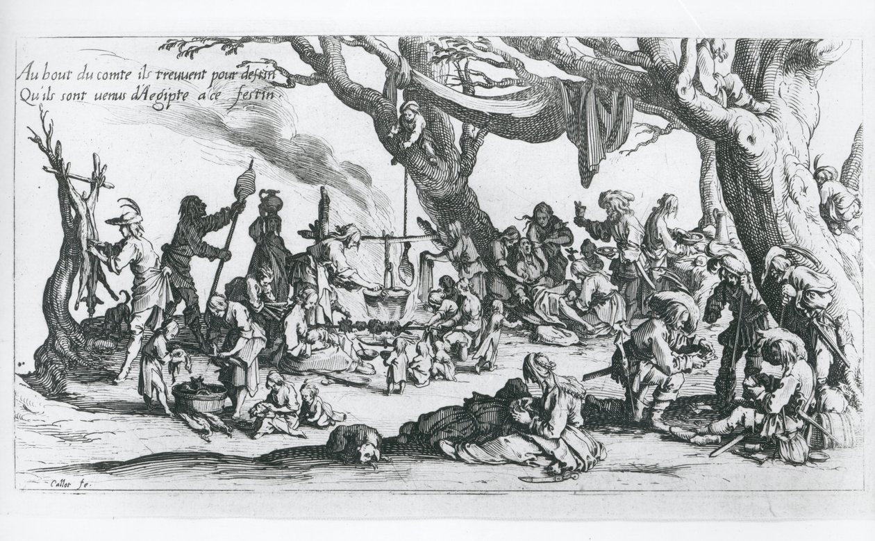 Narodziny w obozie cygańskim (rycina) autorstwa Jacques Callot