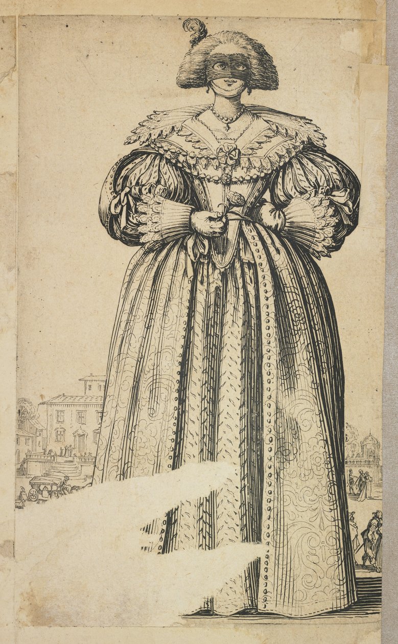 Szlachcianka w masce, z La Noblesse de Lorraine (verso), ok. 1620-23 autorstwa Jacques Callot
