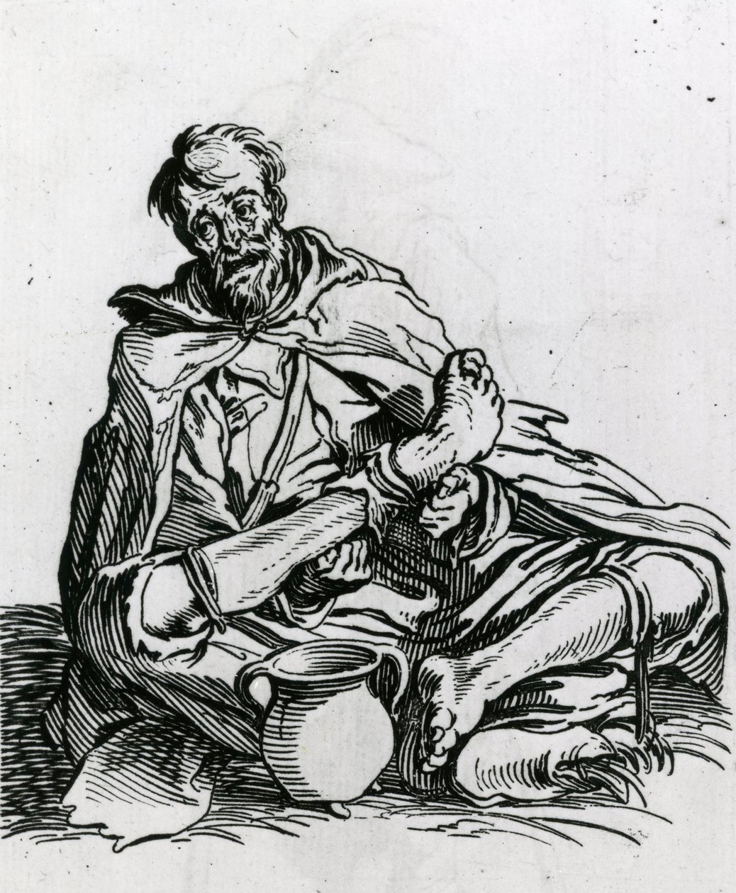 Siedzący żebrak autorstwa Jacques Callot