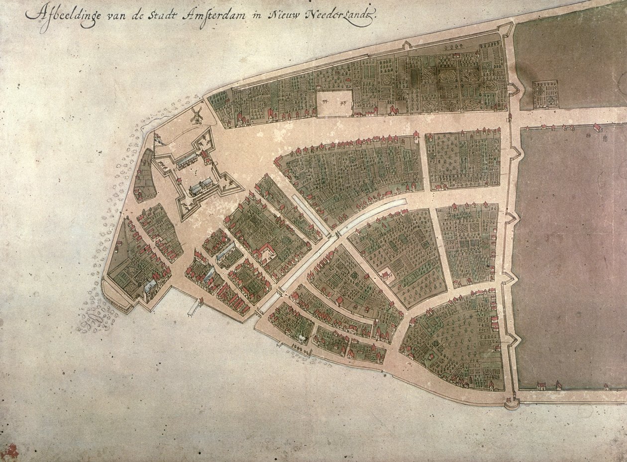 Widok na Nowy Amsterdam, Plan Costello, 1660 autorstwa Jacques Cortelyou