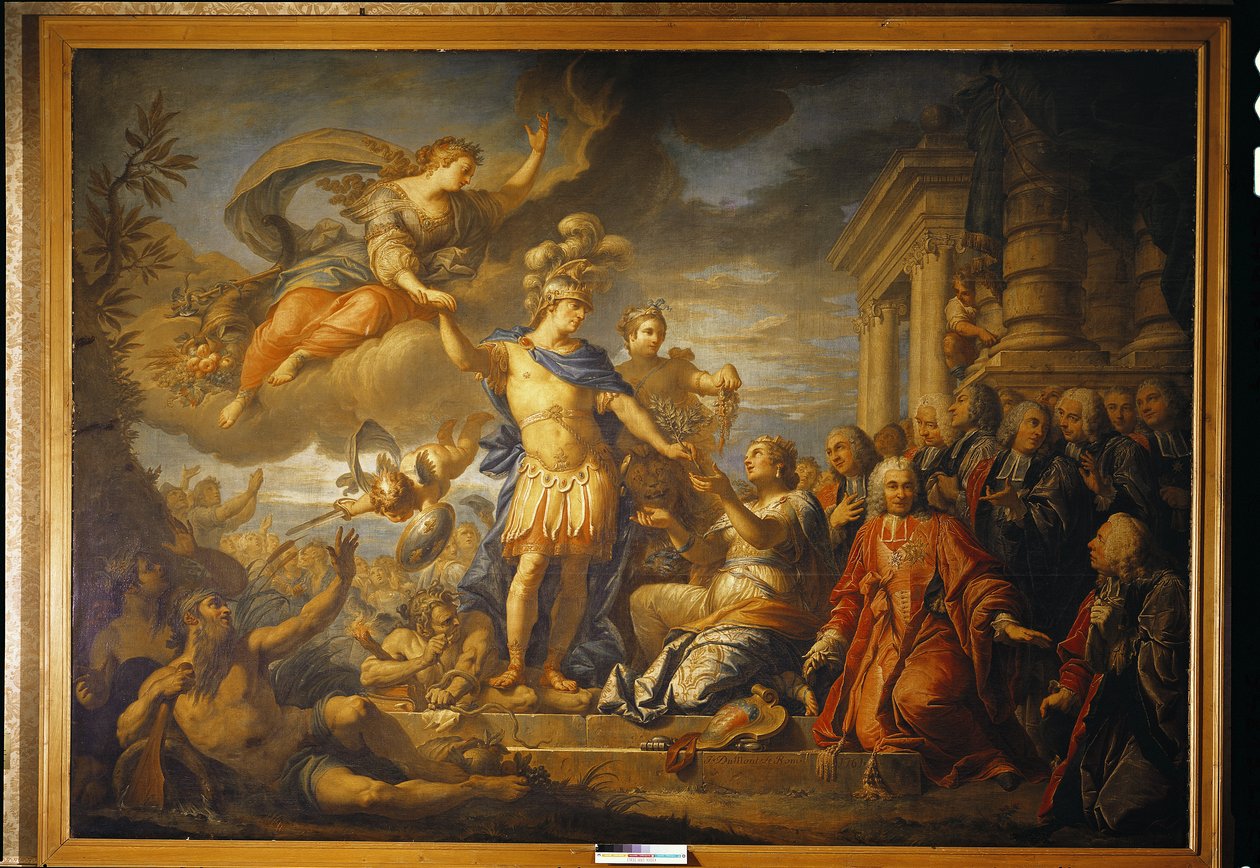 Alegoria pokoju w Aix-la-Chapelle, 1761 autorstwa Jacques Dumont