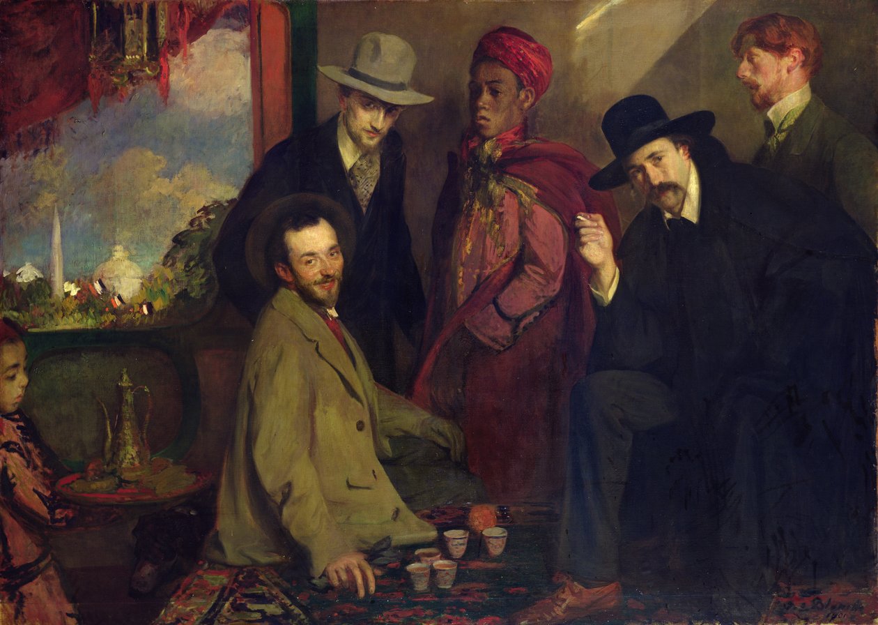Andre Gide (1869-1951) i jego przyjaciele w Cafe Maure na Wystawie Powszechnej w 1900 roku, 1901 autorstwa Jacques Emile Blanche