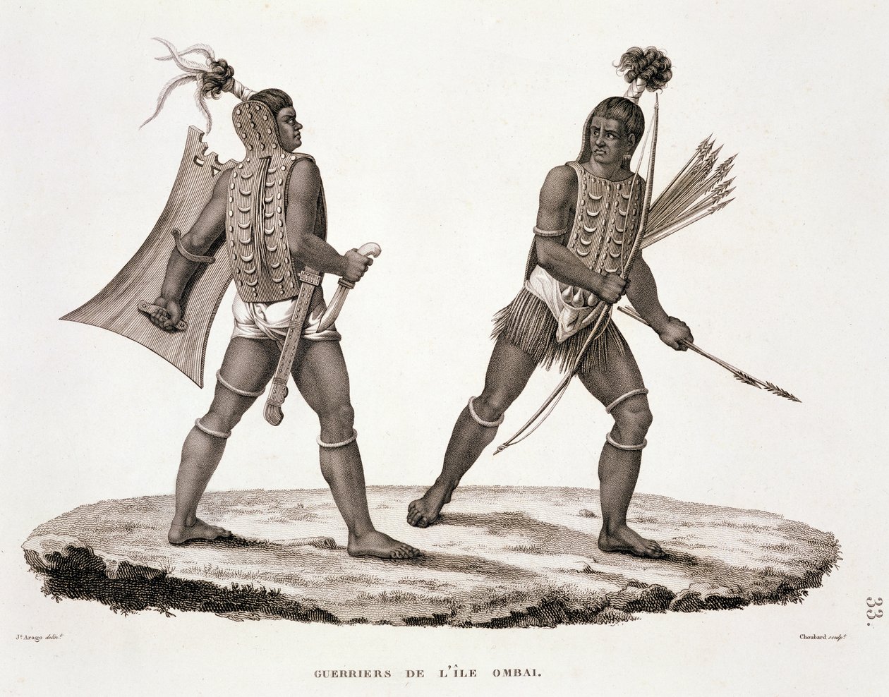Wojownicy z wyspy Ombai, z "Voyage Autour du Monde (1817-20)" Louisa Claude