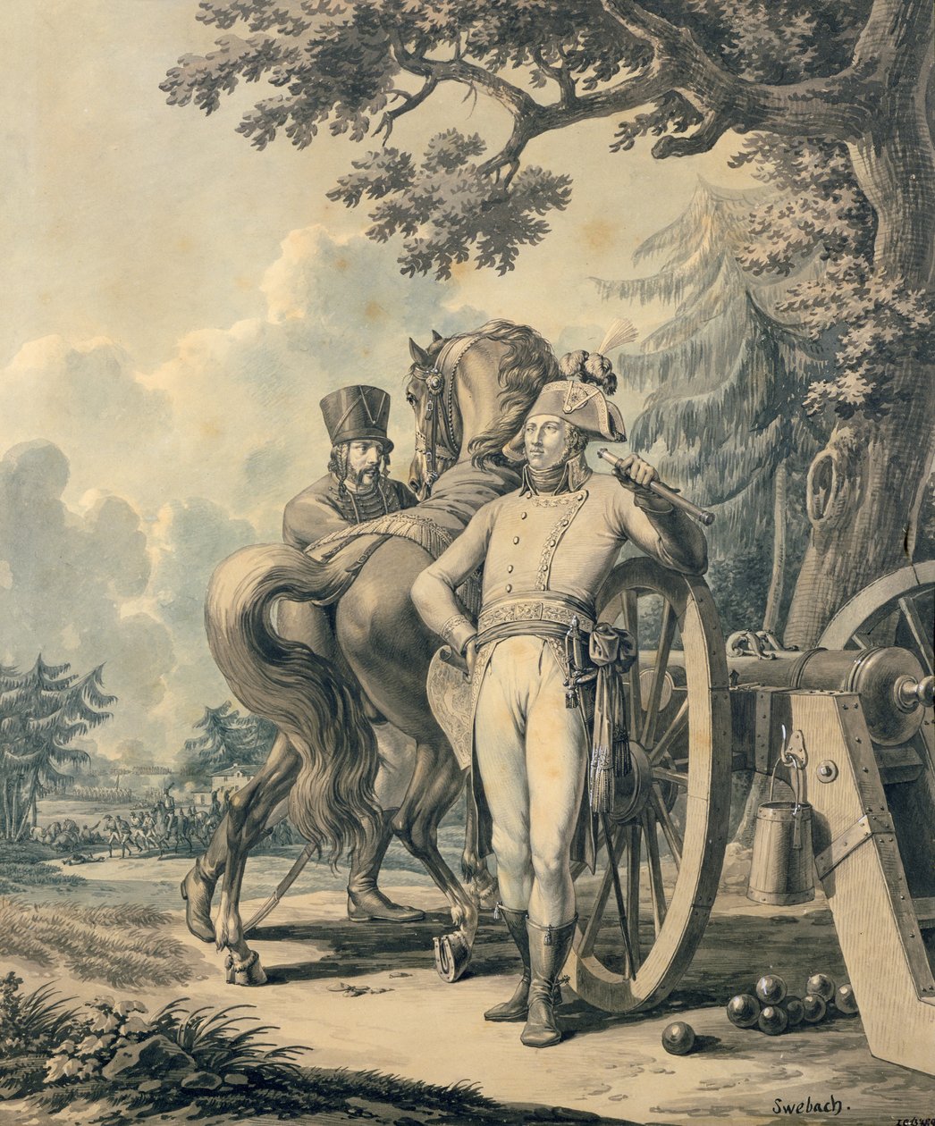 Generał Jean Victor Moreau (1763-1813) (pióro i atrament, gwasz i toaleta na papierze) autorstwa Jacques Francois Joseph Swebach