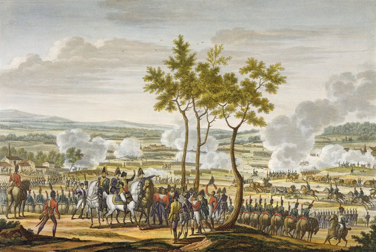 Bitwa pod Abensbergiem, 20 kwietnia 1809 r., rycina Edme Bovinet (1767-1832) (akwatinta) autorstwa Jacques Francois Joseph Swebach