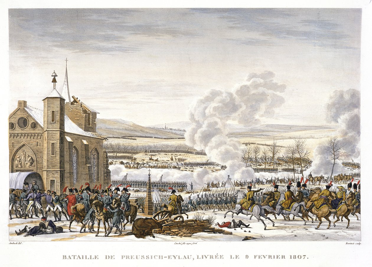 Bitwa pod Preussisch-Eylau, 9 lutego 1807, rycina Edme Bovinet (1767-1832) (akwatinta) autorstwa Jacques Francois Joseph Swebach