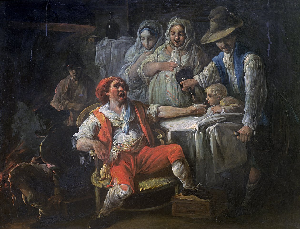 Scena pijaństwa, 1778 (olej na łupku) autorstwa Jacques Gamelin