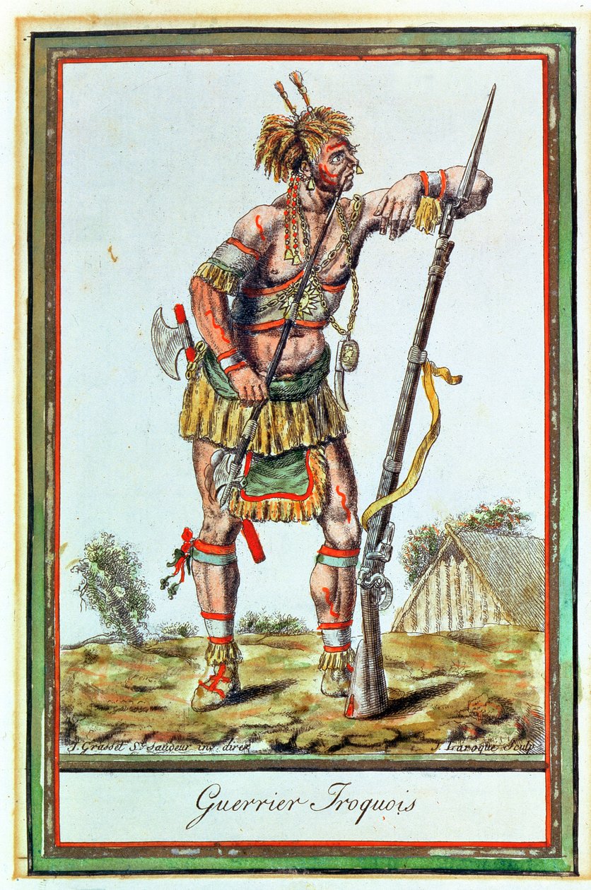Wojownik Irokezów, z „Encyclopedie des Voyages”, grawerowane przez J. Laroque, 1796 autorstwa Jacques Grasset de Saint Sauveur