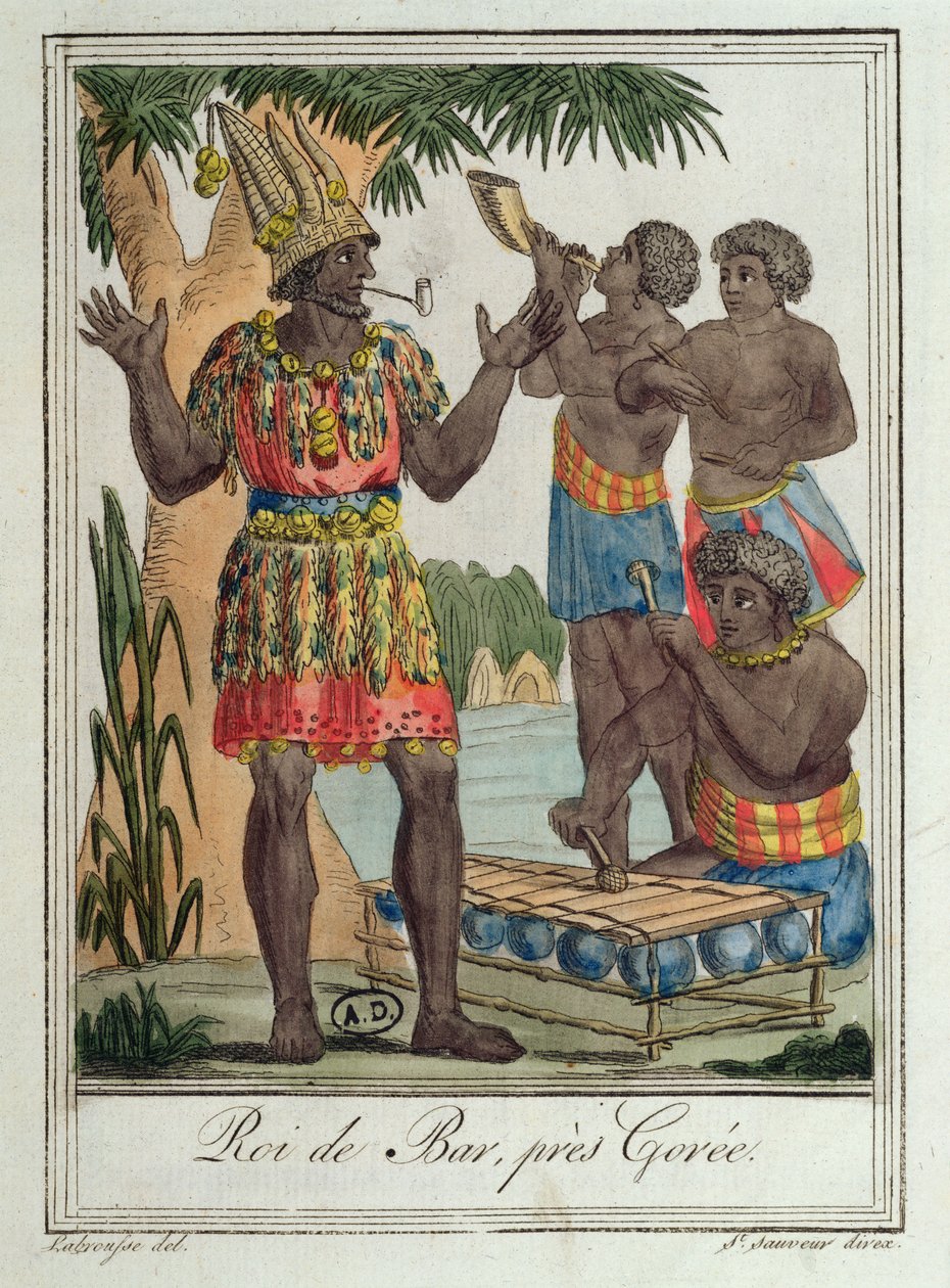 Król Baru, niedaleko Gorée, Senegal, z Costumes de Différents Pays, 1796 autorstwa Jacques Grasset de Saint Sauveur