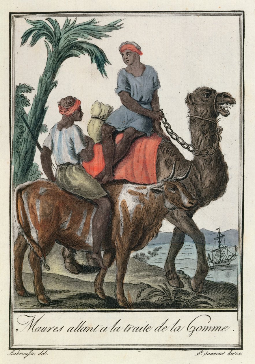 Moores handlujący gumą (Mauretania lub Senegambia), z „Costumes de Différents Pays”, 1796 autorstwa Jacques Grasset de Saint Sauveur