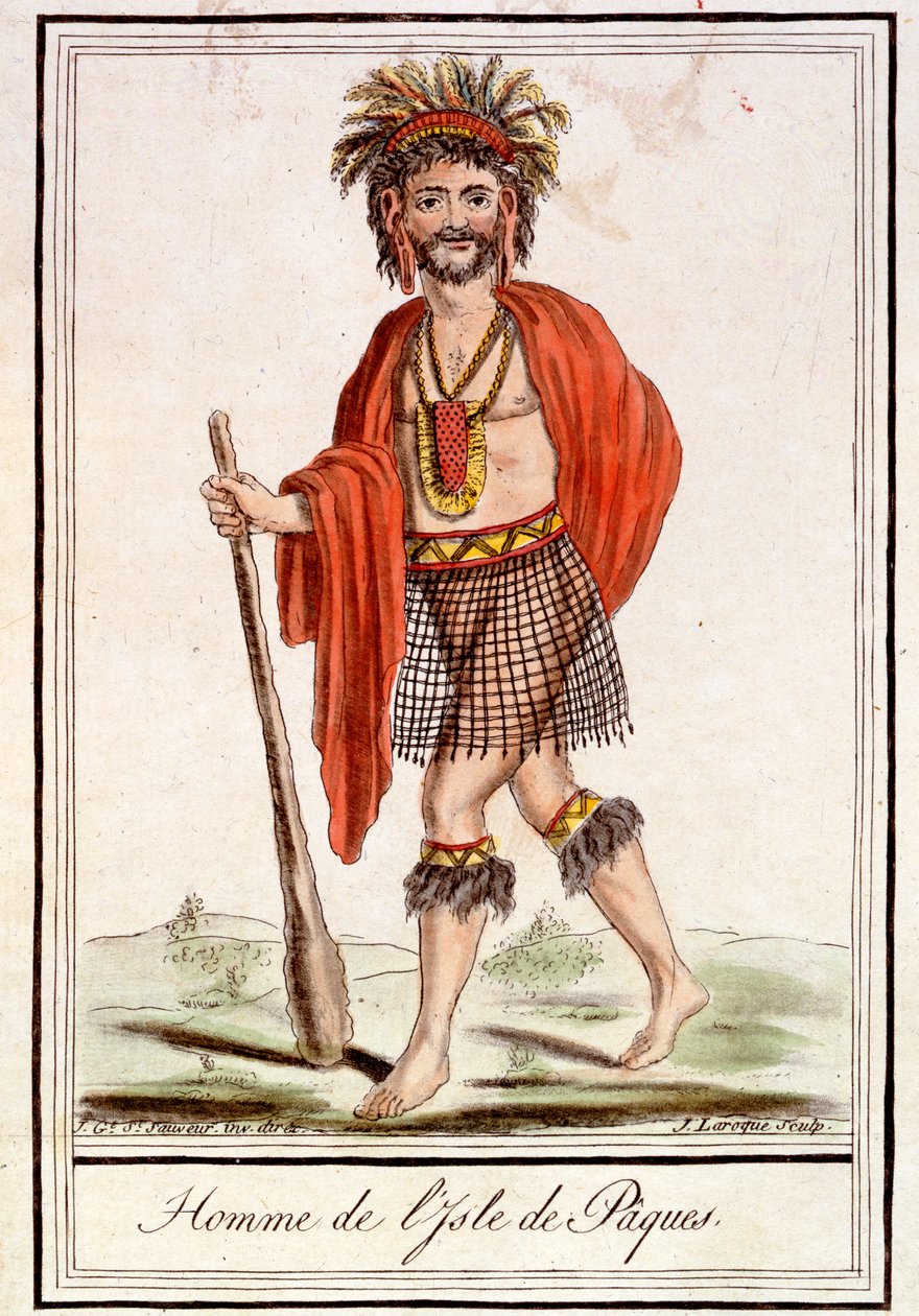 Człowiek z Wyspy Wielkanocnej, z „Encyclopedie des Voyages”, ryt. J. Laroque, 1796 autorstwa Jacques Grasset de Saint Sauveur