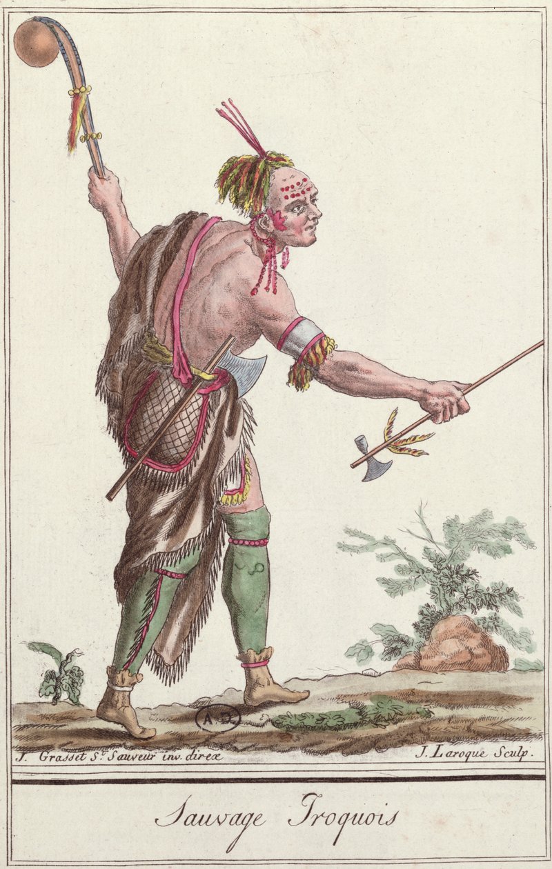 Irokezi Savage, z "Encyclopedie des Voyages", wyryte przez J. Laroque, 1796 autorstwa Jacques Grasset de Saint Sauveur
