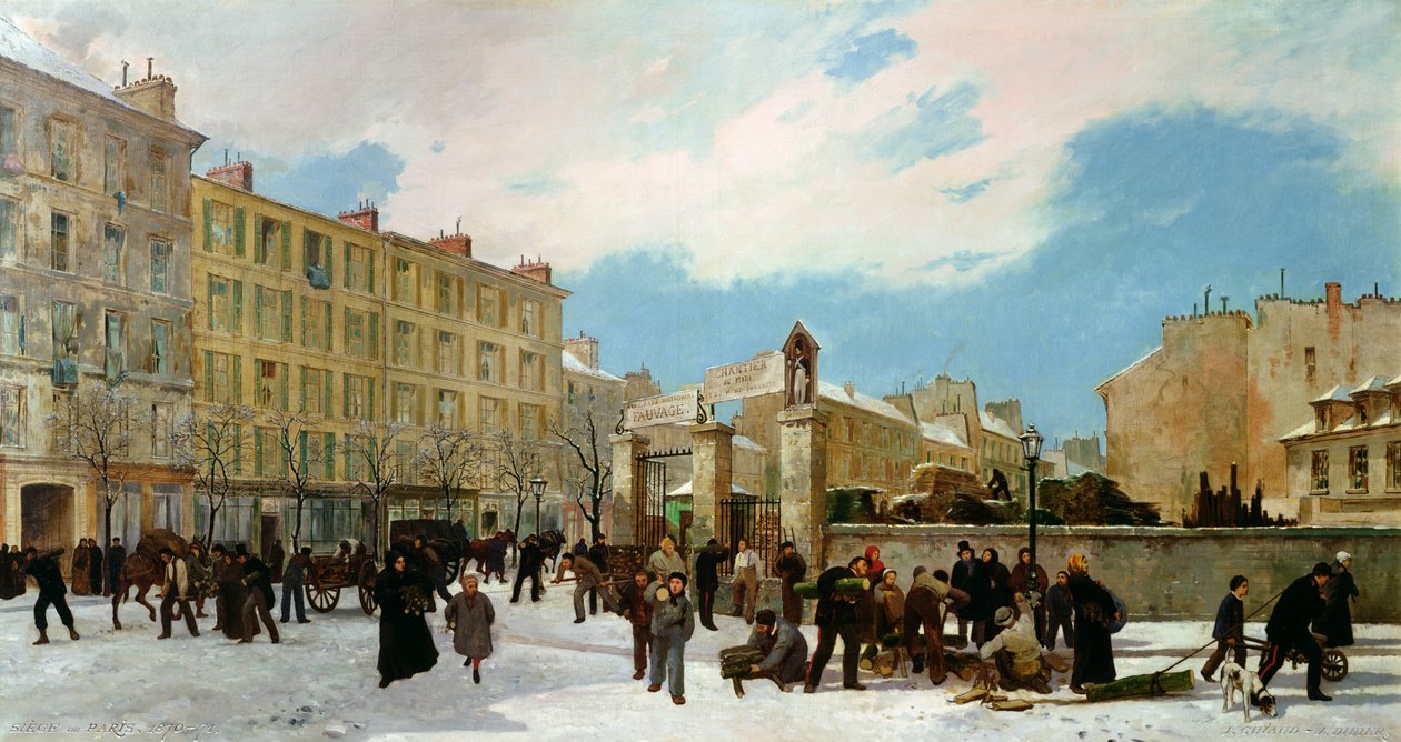 Oblężenie Paryża. Plac na drewno opałowe, Boulevard de Montparnasse, styczeń 1871 r. autorstwa Jacques Guiaud