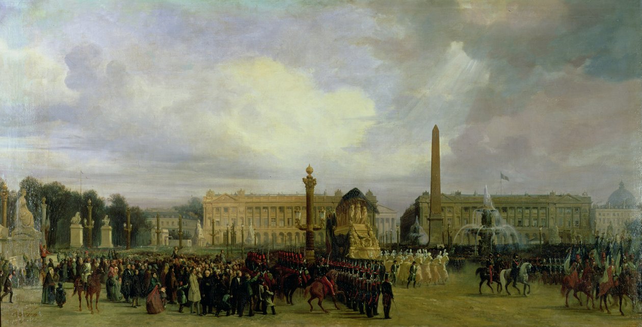 Ceremonia zwrotu prochów Napoleona w 1840 r.: Orszak wkraczający na Place de la Concorde, po 1840 r. autorstwa Jacques Guiaud