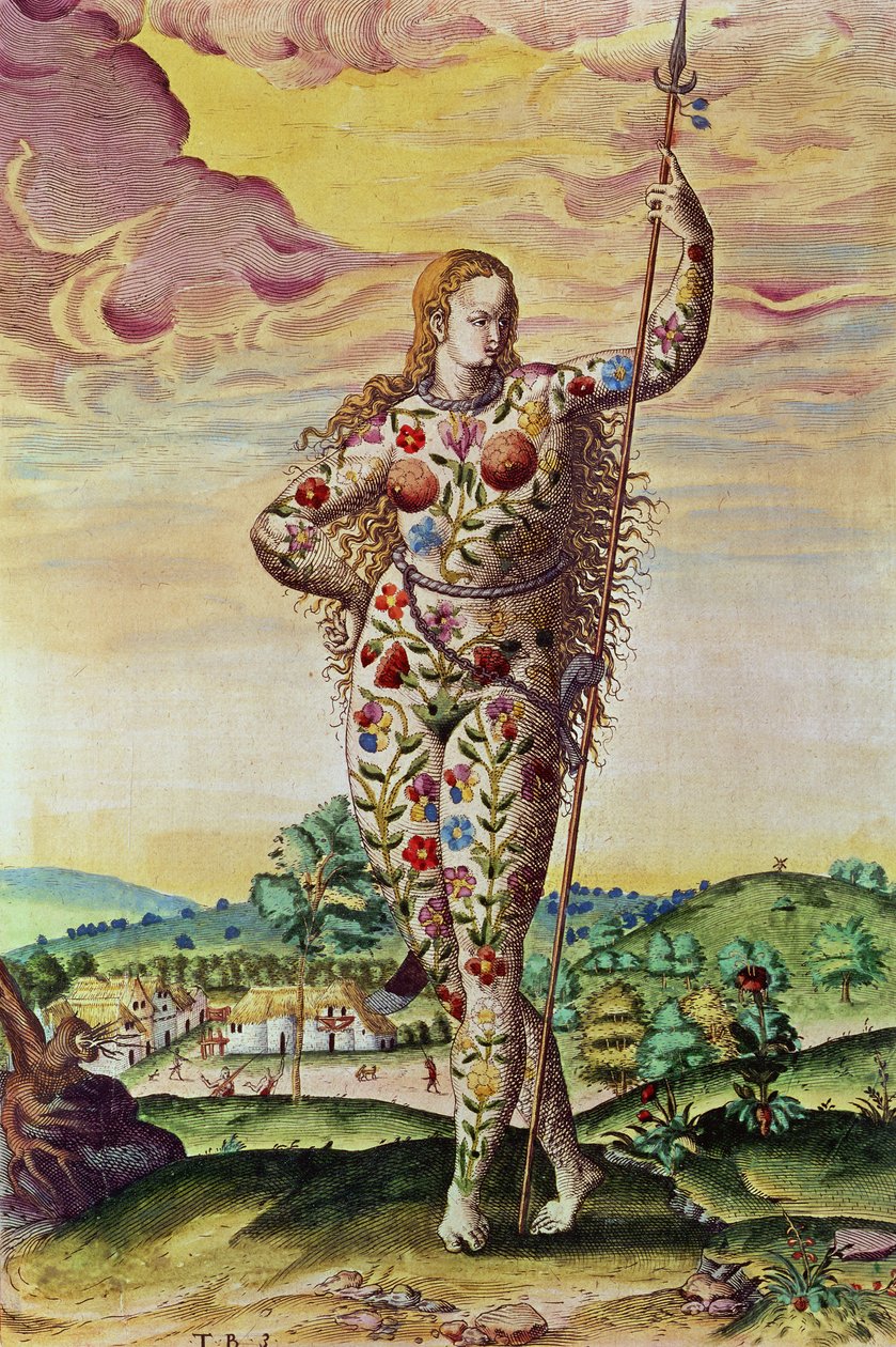 Młoda piktyszka z „Admiranda Narratio...”, rycina Theodore de Bry (1528-88) 1585-88 autorstwa Jacques Le Moyne