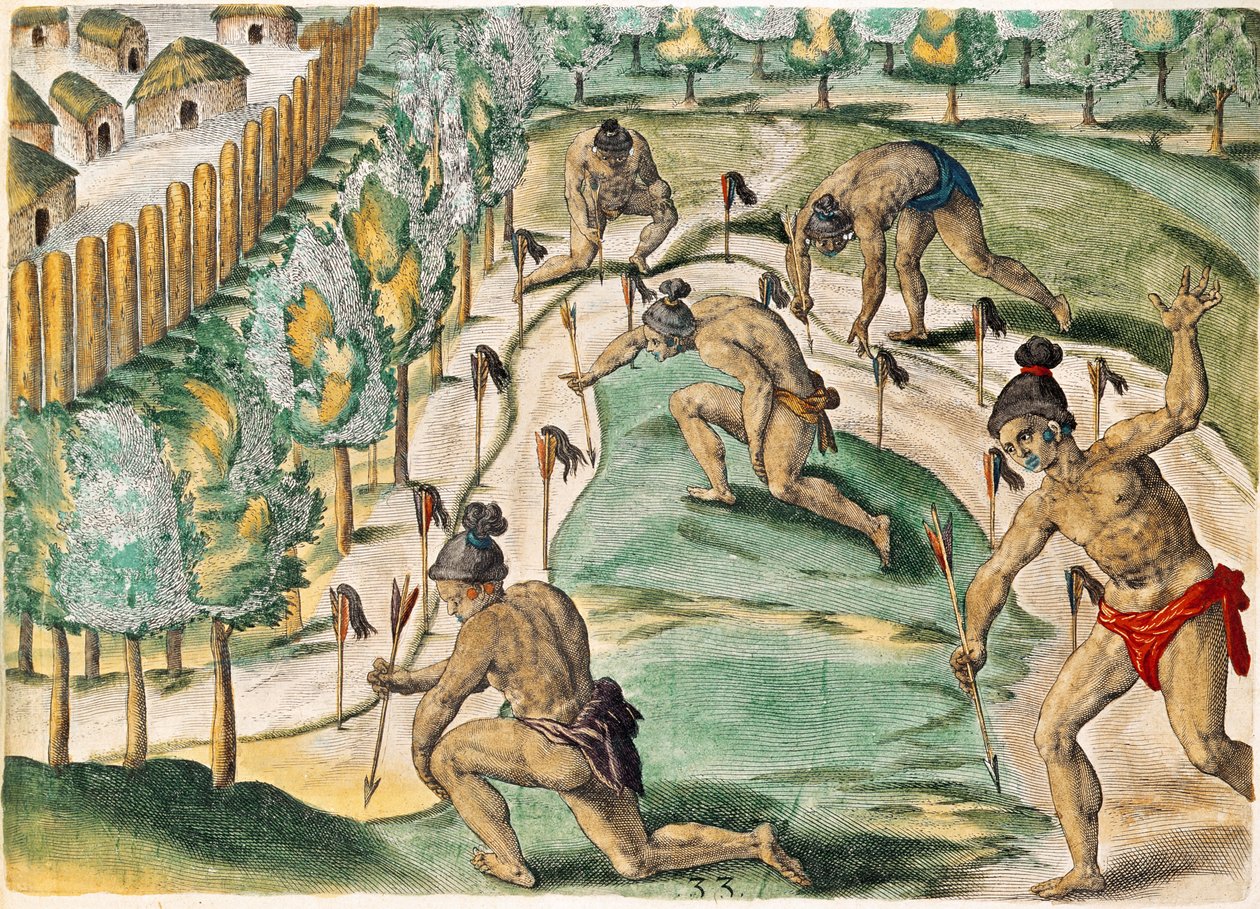 Metoda wypowiadania wojny, z „Brevis Narratio...”, sztychowana przez Theodore de Bry (1528-98) 1591 autorstwa Jacques Le Moyne