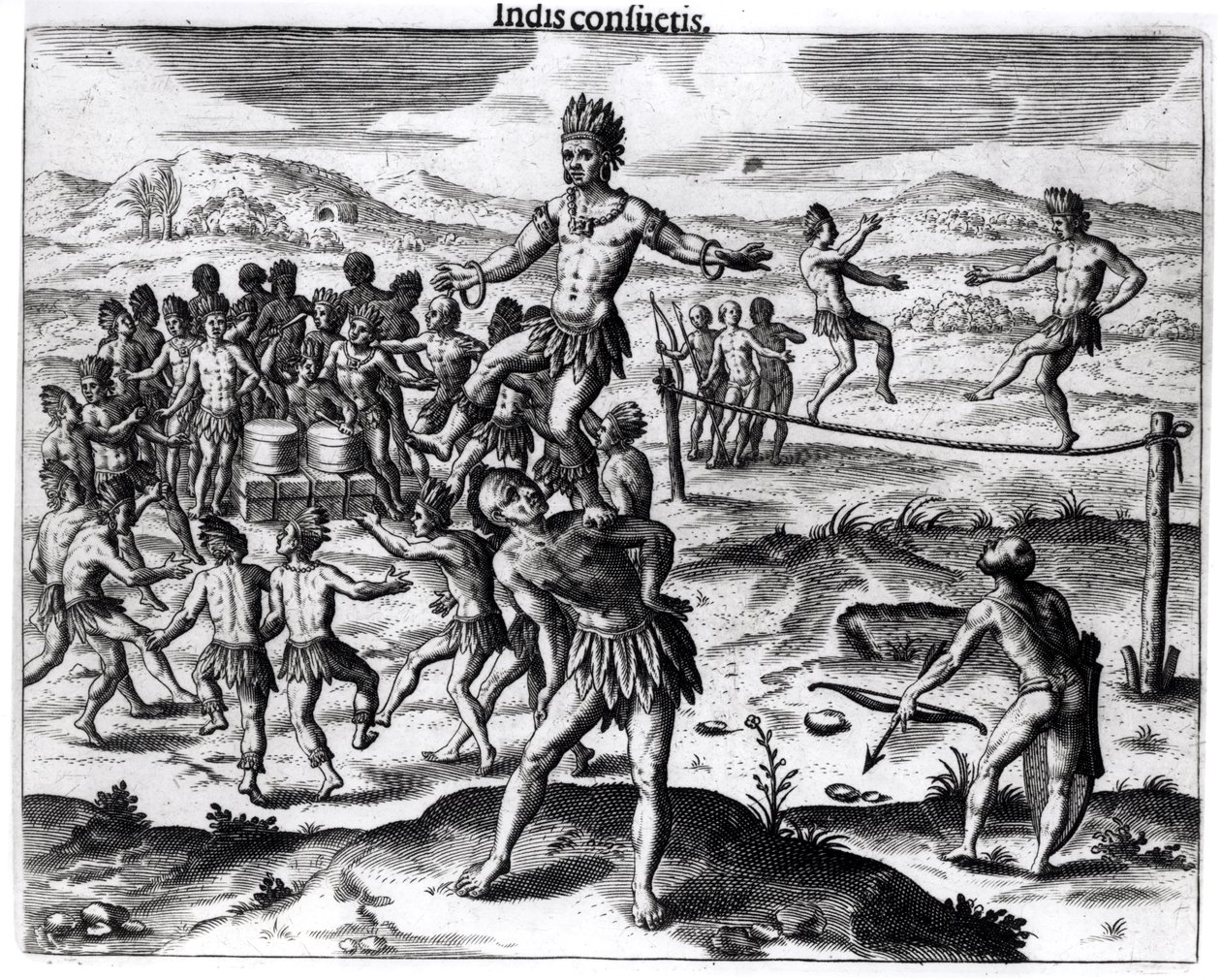 Różne gry indiańskie, z "Americae", 1602, rytowane przez Theodore de Bry (1528-98) autorstwa Jacques Le Moyne