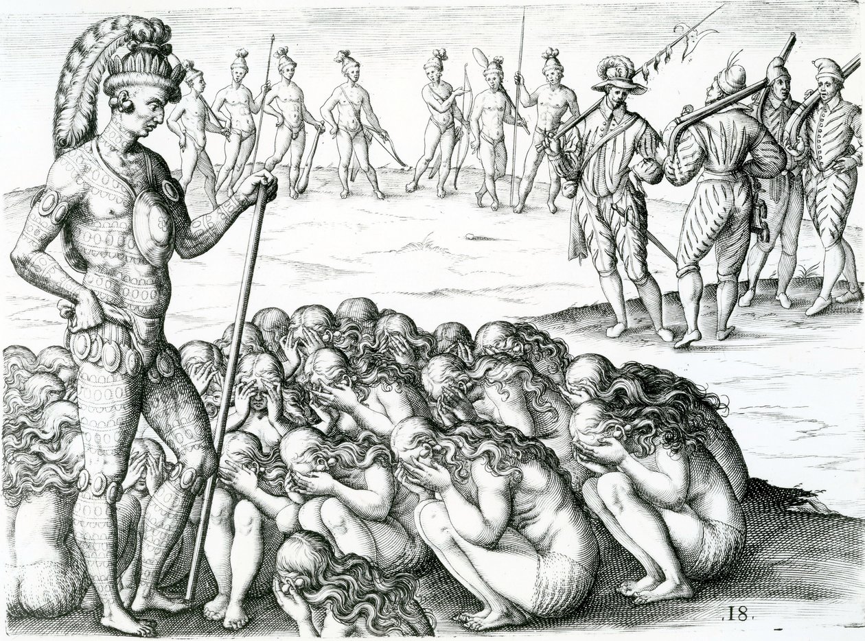 zaczerpnięty z choroby żądanej przez króla, ilustracja zaczerpnięta z Krótki opis tego, co stało się z Francuzami w prowincji Floryda autorstwa Jacques Le Moyne