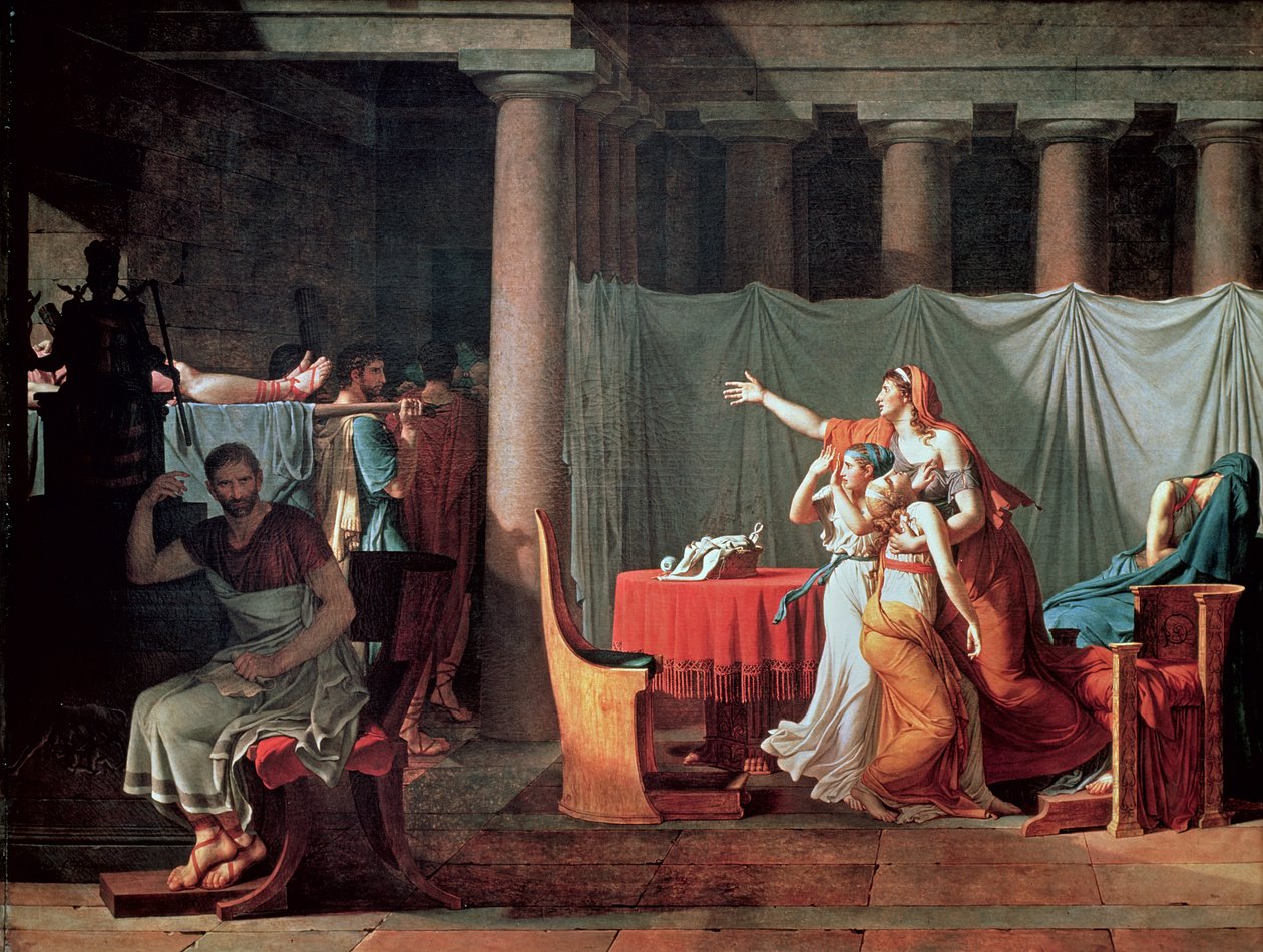 Liktorzy niosący Brutusowi ciała swoich synów, 1789 (szczegóły w 188954 i 188955) autorstwa Jacques Louis David