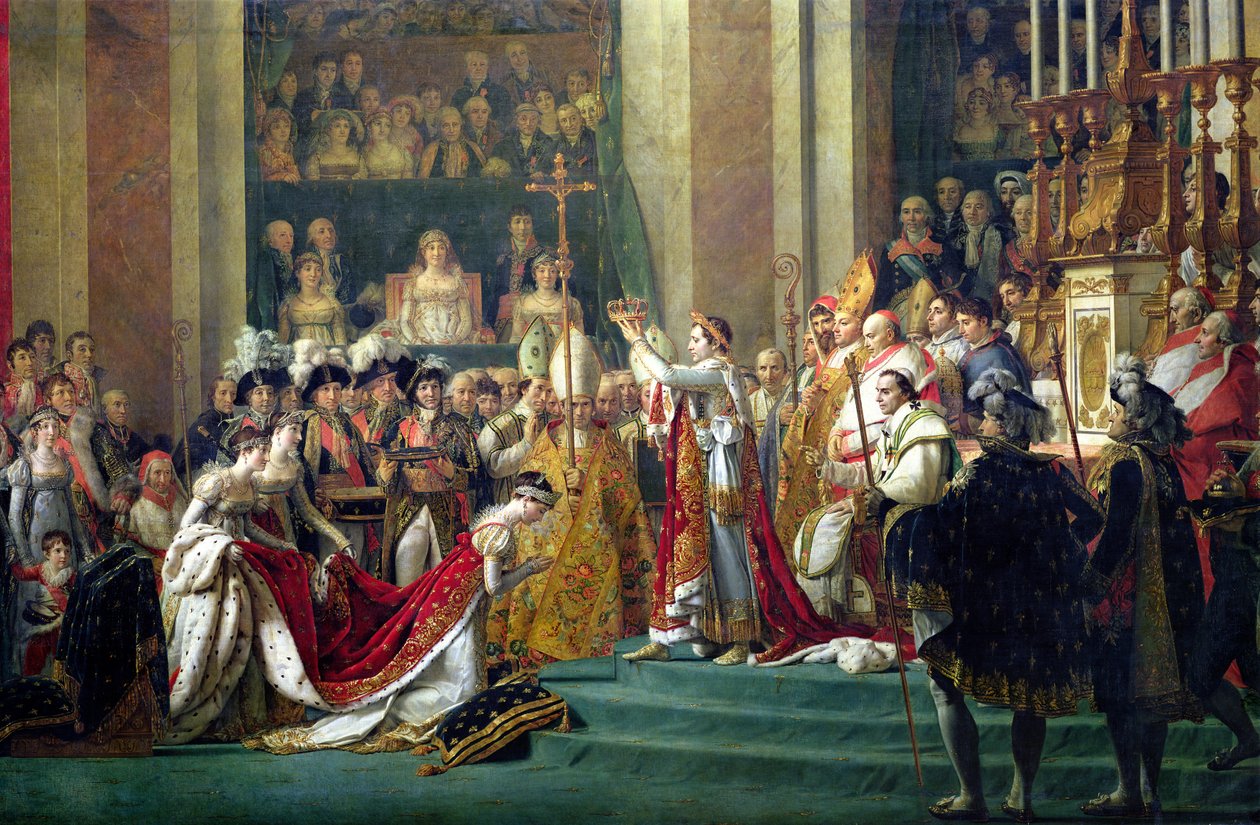 Konsekracja cesarza Napoleona (1769-1821) i koronacja cesarzowej Józefiny (1763-1814), 2 grudnia 1804, fragment panelu centralnego, 1806-7 autorstwa Jacques Louis David