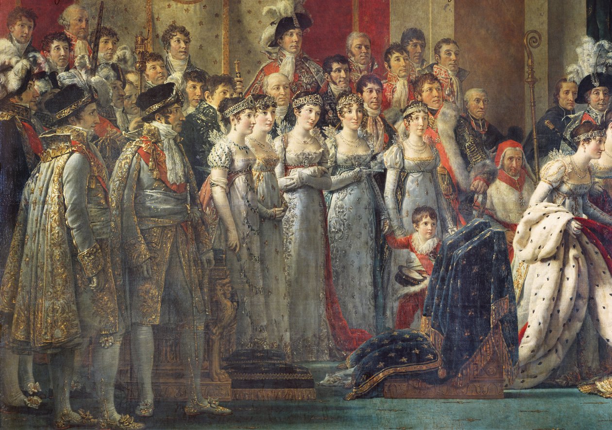 Konsekracja cesarza Napoleona I i koronacja cesarzowej Józefiny w katedrze Notre-Dame, 2 grudnia 1804 r. Szczegół lewej części przedstawiający damy oczekujące i komnatę autorstwa Jacques Louis David