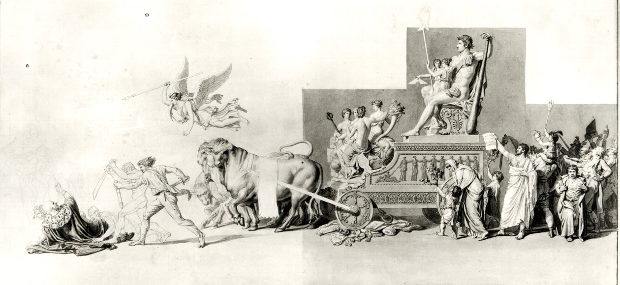 Triumf ludu francuskiego nad monarchią, projekt kurtyny operowej, 1794 (pióro, tusz i wash na papierze) autorstwa Jacques Louis David