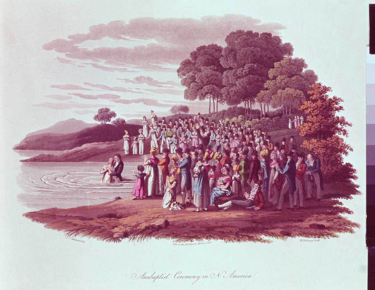 Ceremonia anabaptystyczna w Ameryce Północnej, grawerowana przez M. Dubourga, 1819 autorstwa Jacques Milbert