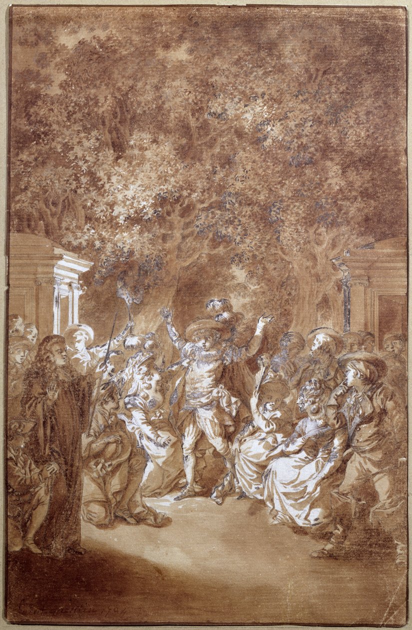 Scena z "Wesela Figara" Pierre-Augustin Caron de Beaumarchais (1732-99) 1785 autorstwa Jacques Philippe Joseph de Saint Quentin