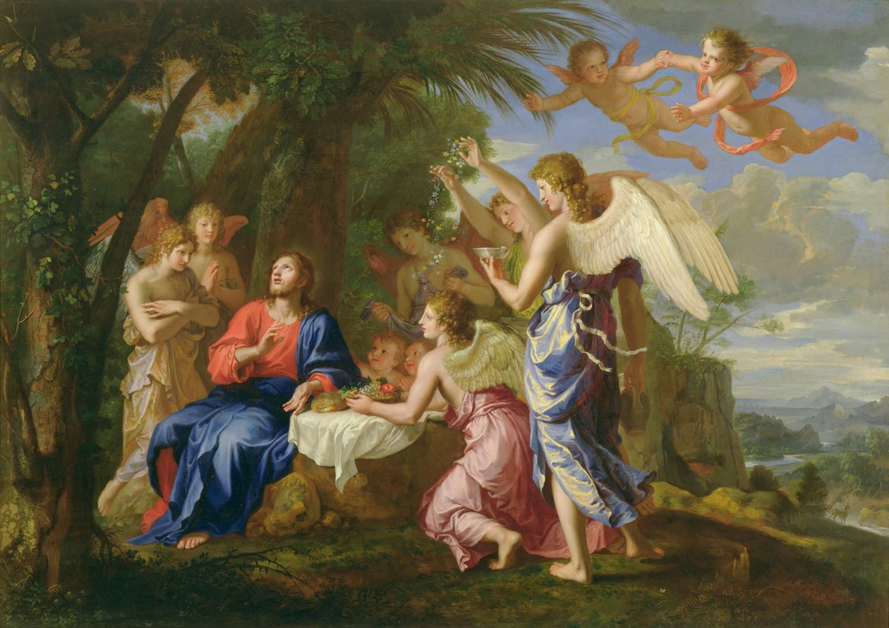 Chrystus w służbie aniołów, ok. 1650 autorstwa Jacques Stella