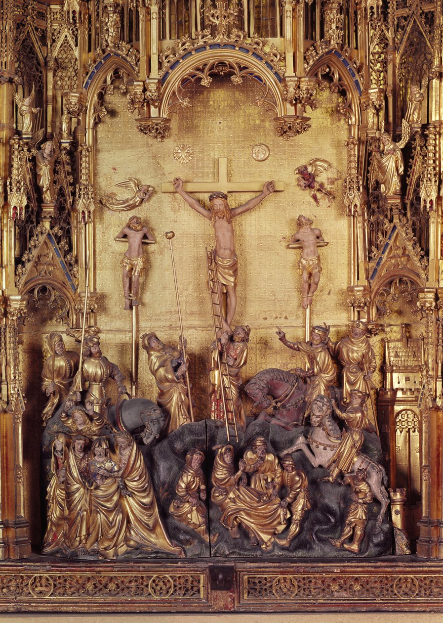 Ołtarz Ukrzyżowania, fragment środkowego panelu, z kościoła Chartreuse de Champmol, ok. 1391 złocone drewno autorstwa Jacques de Baerze or Baers