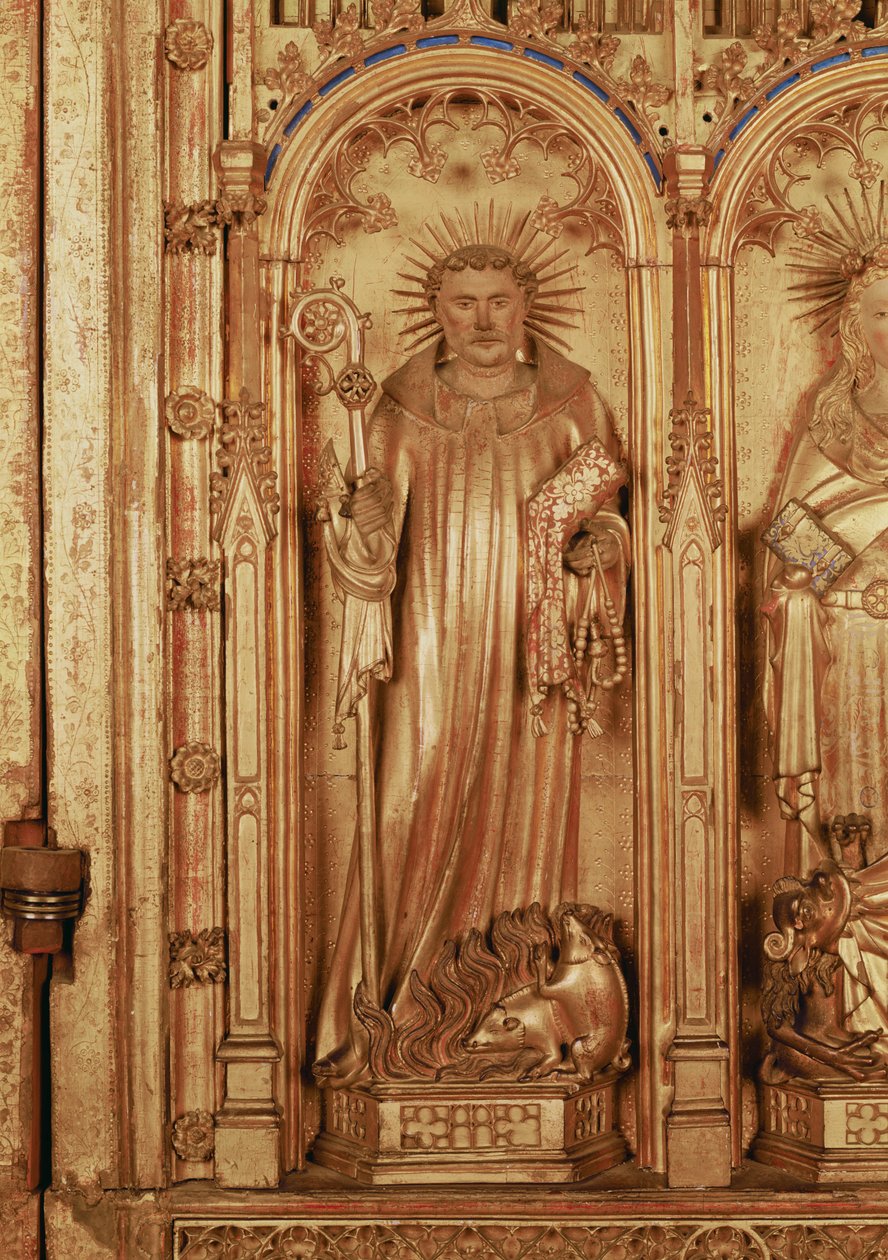 Ołtarz Ukrzyżowania, fragment prawej tablicy przedstawiający św. Antoniego, ok. 1391 (złocone drewno) autorstwa Jacques de Baerze or Baers