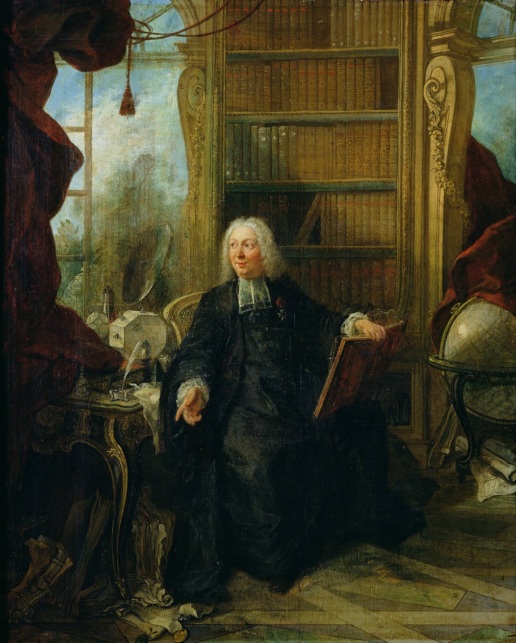 Opat Nollet (1700-70) w swoim gabinecie, w pawilonie optycznym zamku de la Muette autorstwa Jacques de Lajoüe