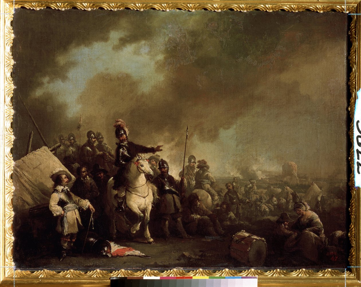 "Obóz wojskowy podczas oblężenia" (Obóz wojskowy podczas oblężenia) Obraz Jacques Courtois dit le Bourguignon (1621-1676) XVII-wieczny Państwowy Skansen Carskie Sioło, Sankt Petersburg autorstwa Jacques Courtois