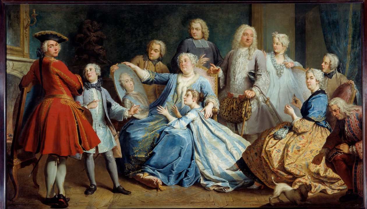 Portret Madame Mercier, pielęgniarki Ludwika XV w otoczeniu rodziny. Obraz Jacquesa Dumonta, dit le Romain (1701-1781) autorstwa Jacques  Dumont