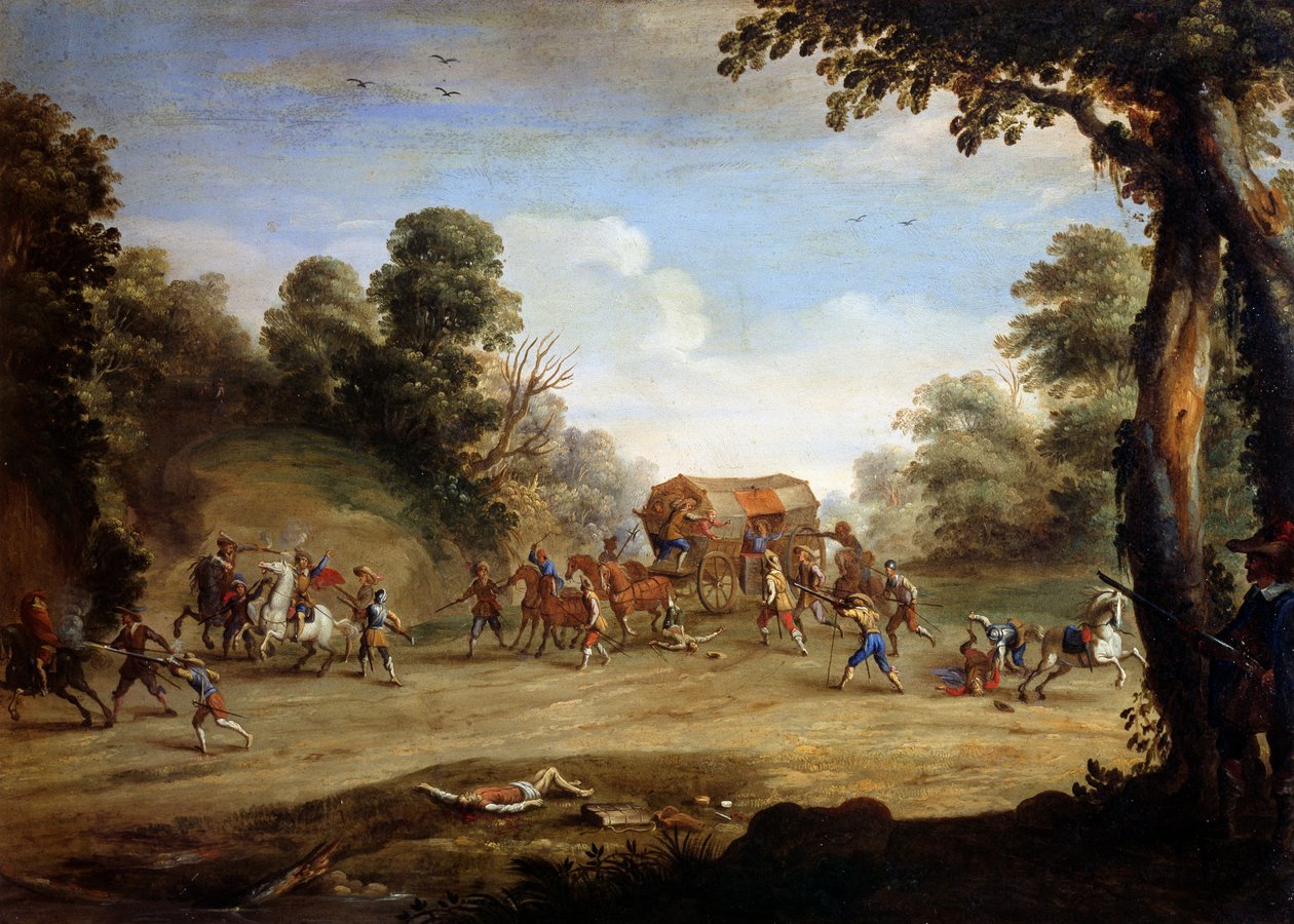 Życie żołnierza, zwolnienie powozu (olej na miedzi) autorstwa Jacques (after) Callot