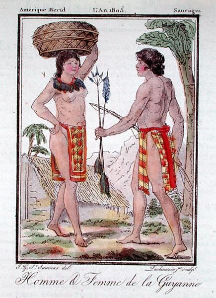 Indianie z Gujany Francuskiej, z „Encyclopedie des Voyages”, grawerowane przez Lachausee Młodszego autorstwa Jacques (after) Grasset de Saint Sauveur