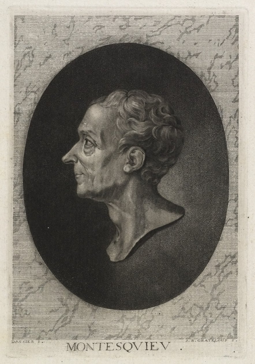 Monteskiusz, rytowany przez Jean-Baptiste de Grateloup, 1768 (trawiona punktowa z mezzotintą) autorstwa Jacques Antoine Dassier