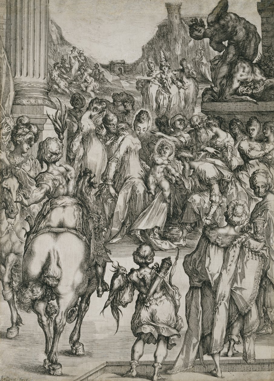 Pokłon Trzech Króli, c.1614-17 (akwaforta z grawerem) autorstwa Jacques Bellange