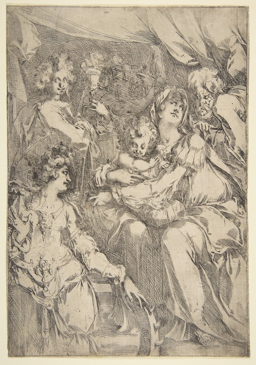 Święta Rodzina ze św. Katarzyną, św. Janem Ewangelistą i Aniołem, 1612-16. autorstwa Jacques Bellange