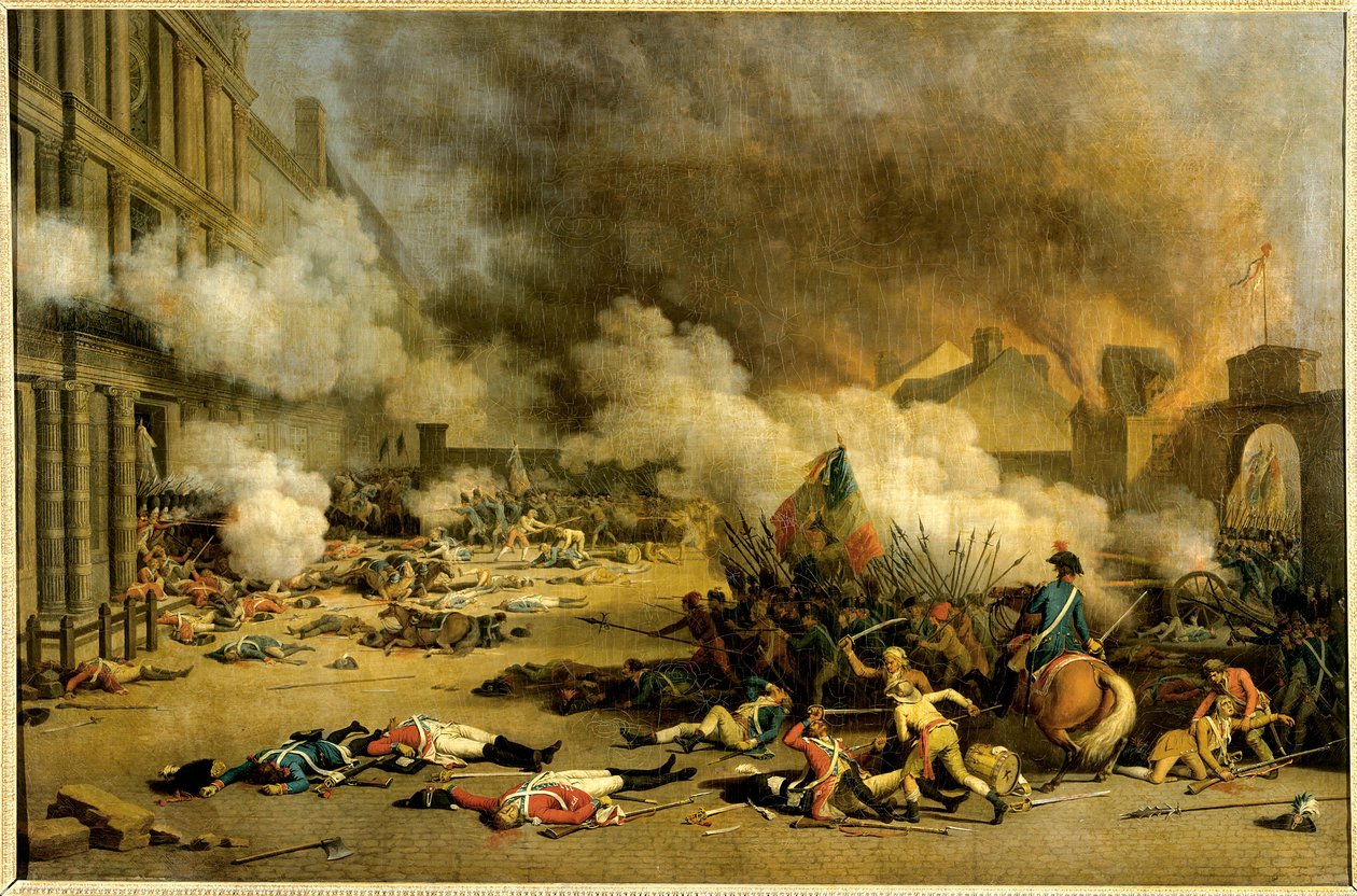 Zdobycie Tuileries: atak na Palais des Tuileries 10 sierpnia autorstwa Jacques Bertaux