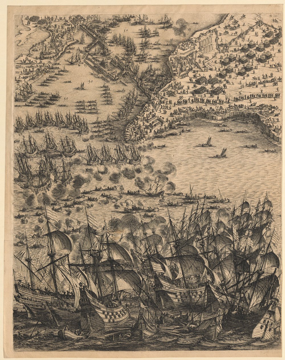 2. Tablica na dole pośrodku z cyklu „Oblężenie La Rochelle” autorstwa Jacques Callot