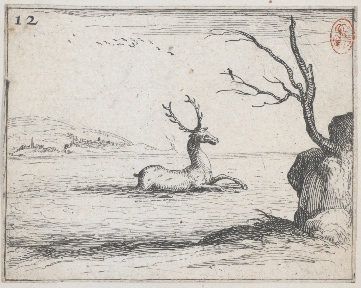 Jeleń w wodzie - nie. 12 z serii autorstwa Jacques Callot