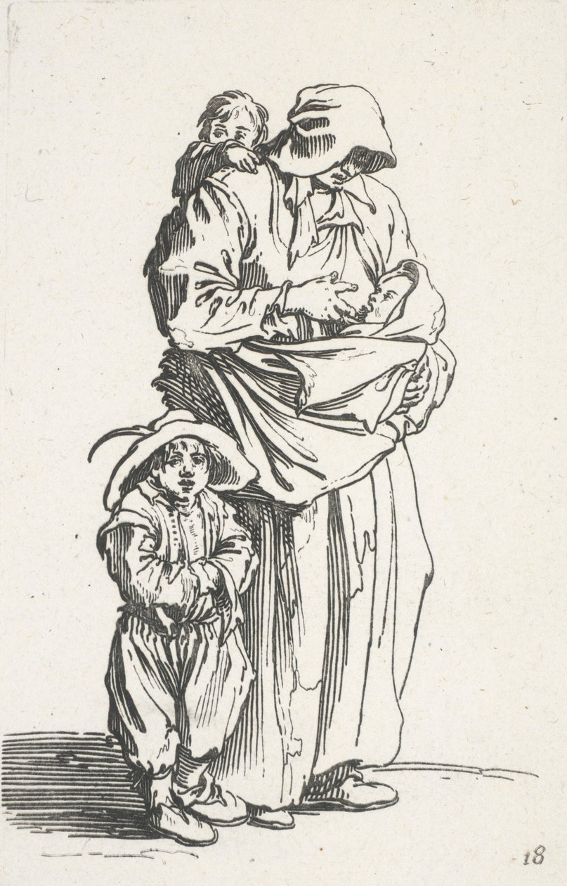 Matka i trójka jej dzieci z The Beggars (La mere et ses trois enfants) autorstwa Jacques Callot