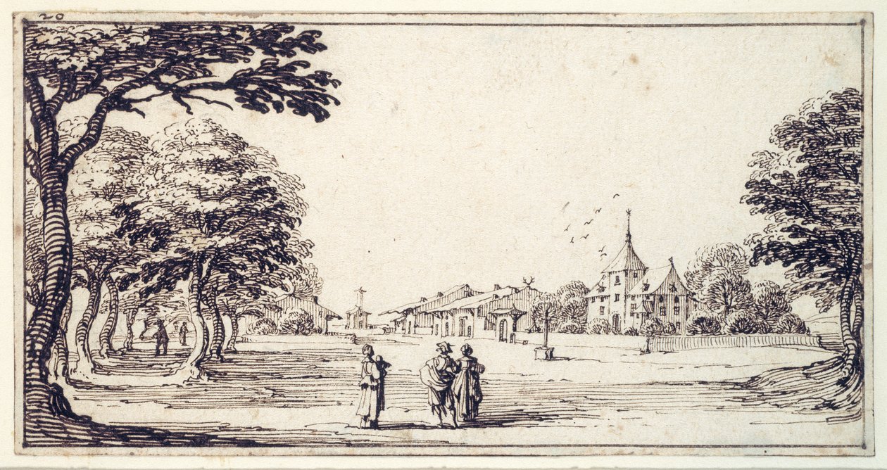 Ulica w Bainville-sur-Madon, z domem Callota (pióro i brązowy tusz na papierze) autorstwa Jacques Callot